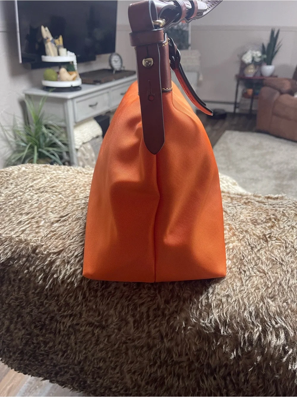 Classic Orange Shoulder Bag with Brown Trim